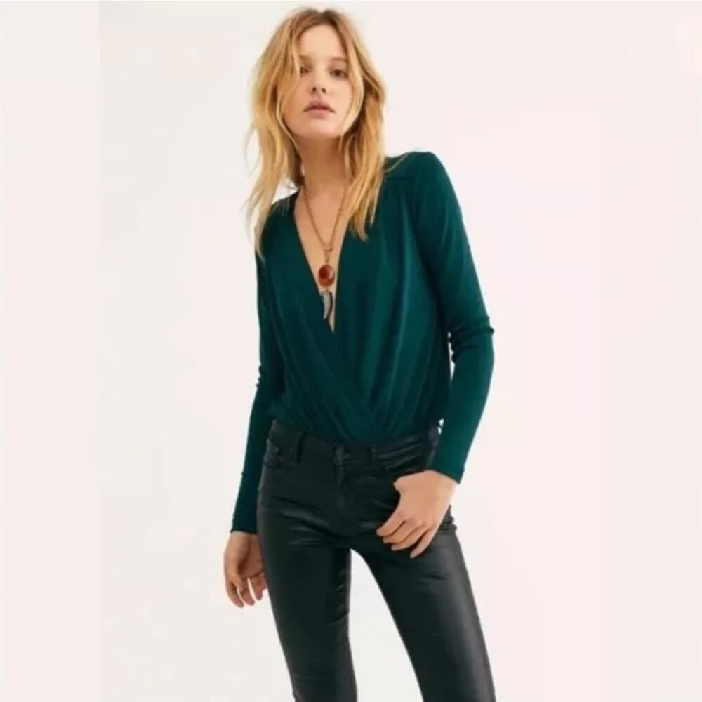 NWOT Free People Turnt Surplice-Neck Bodysuit (L)